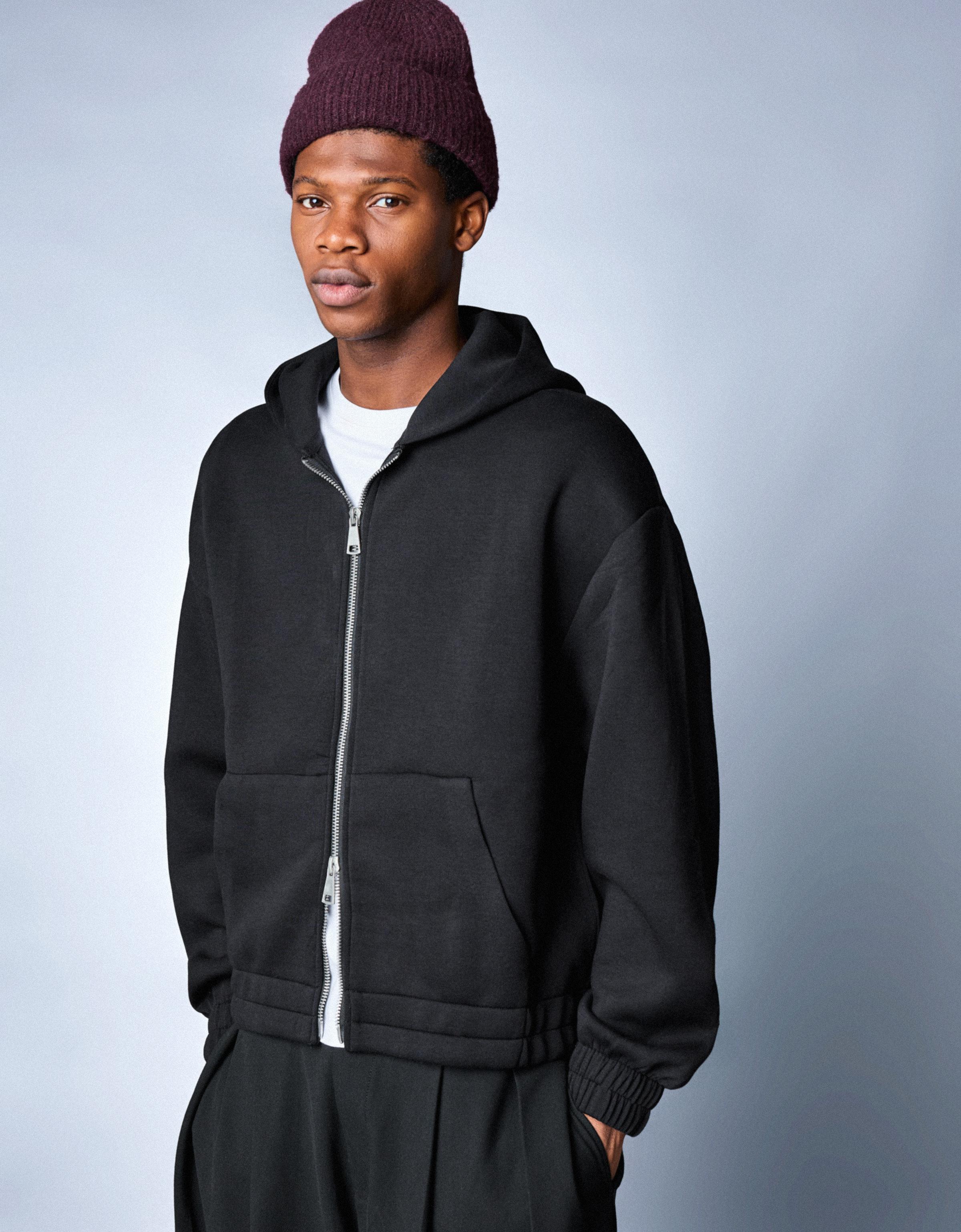 Fermuarlı sentetik kauçuk kumaş kapüşonlu sweatshirt - Görsel 56