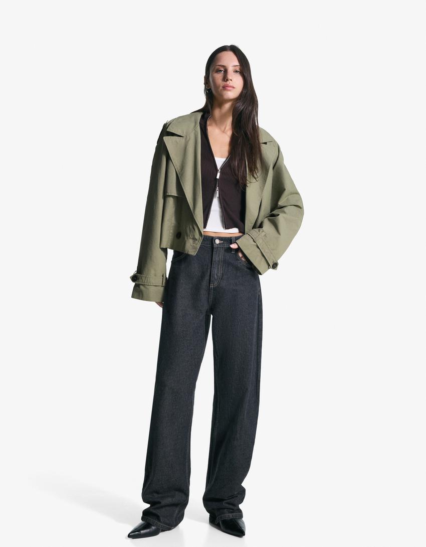 Korte trenchcoat-Kaki