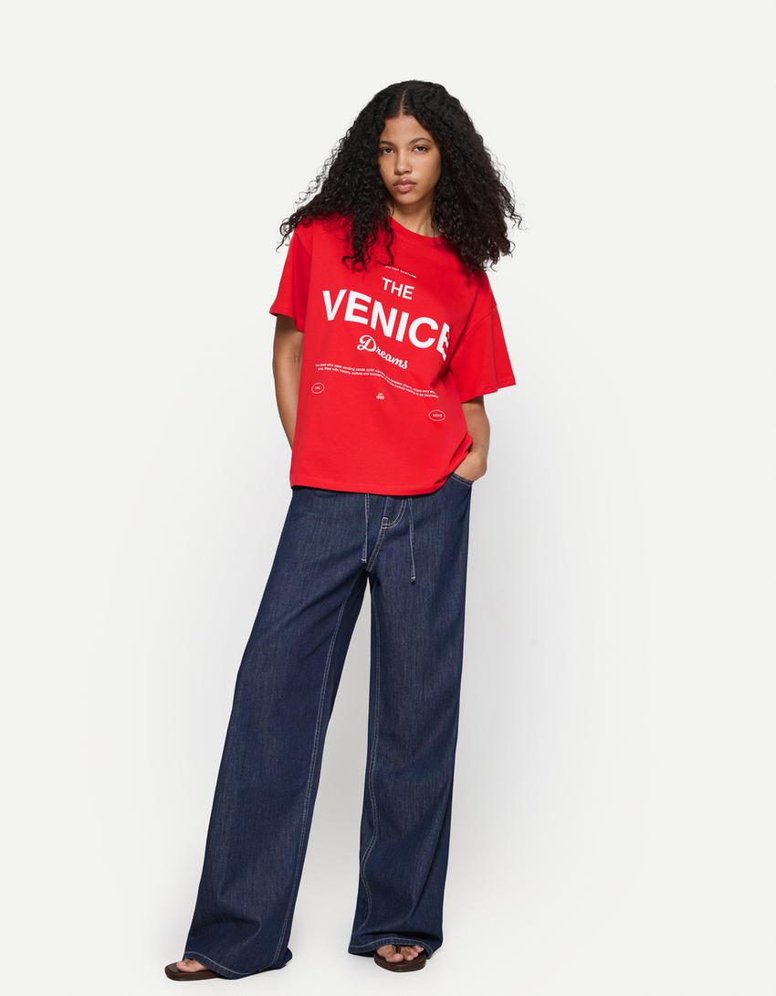 Short sleeve T-shirt with print-Red