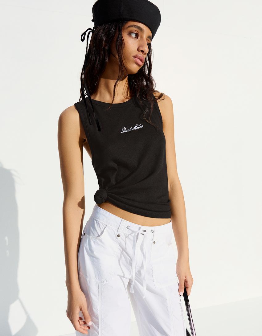 Koszulka na ramiączkach z nadrukiem-Czarny