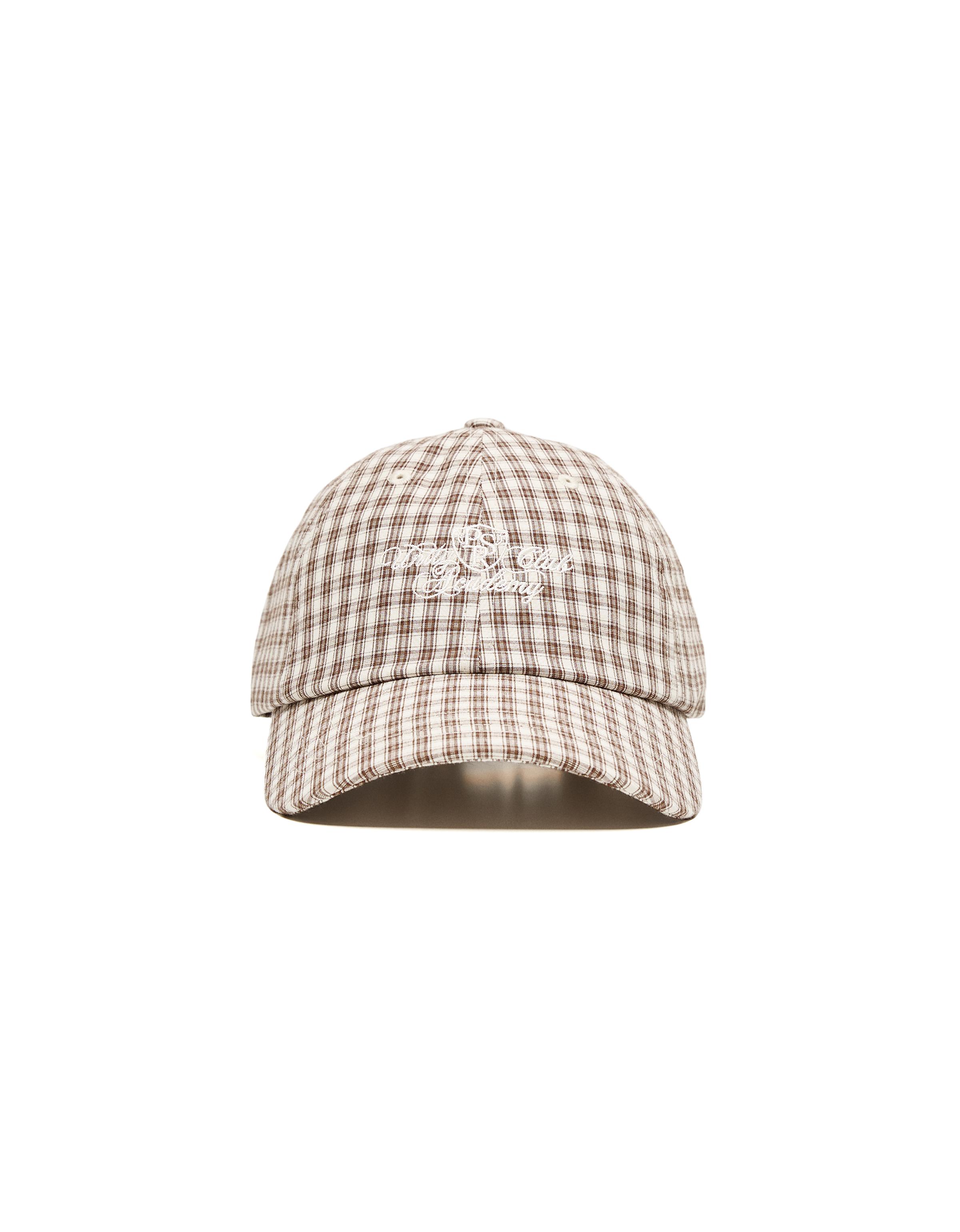 Checked embroidered cap — Brown