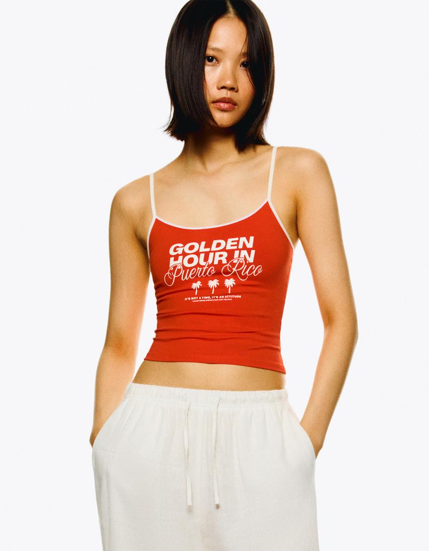 Printed top with straps-Coral-0