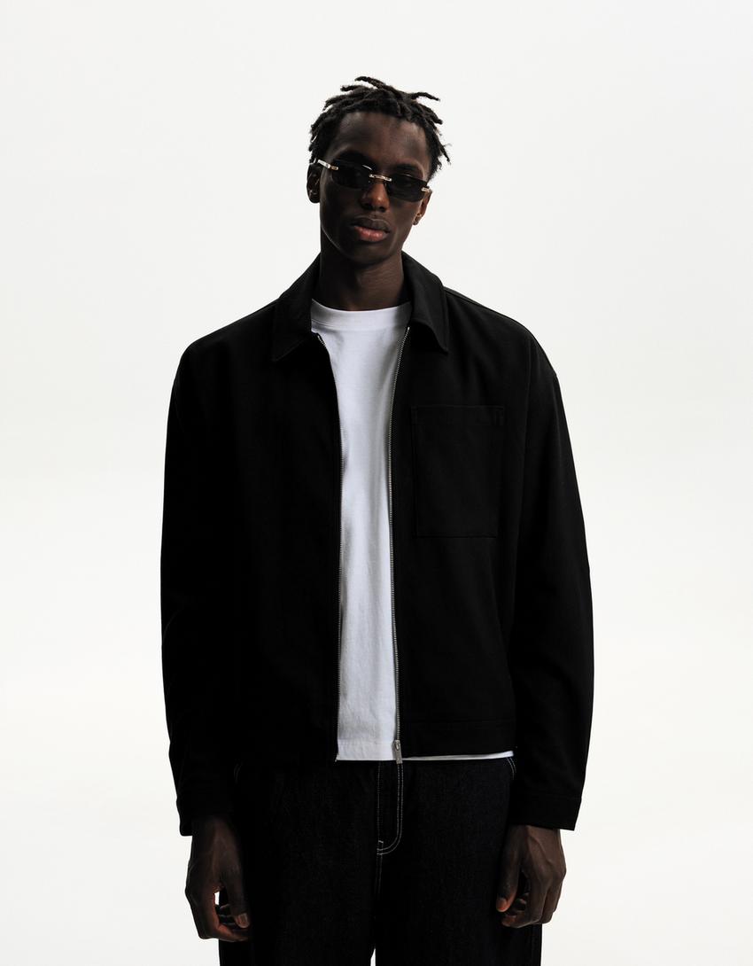 Overshirt met rits-Zwart-2
