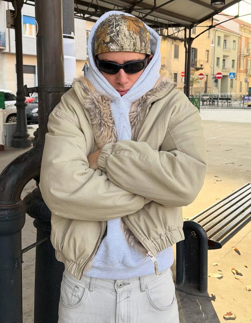 Jacke mit Kunstfellkragen-Rohweiß