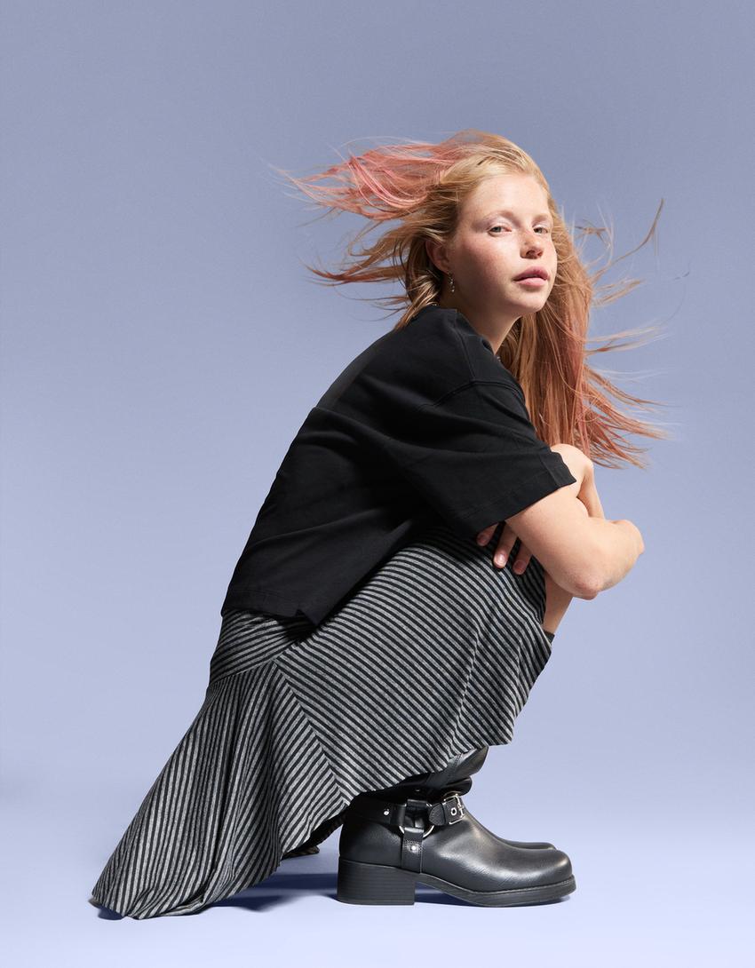 Minijupe asymétrique à rayures-Gris foncé-1