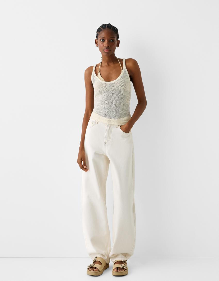 Strappy rustic top-Cream-3