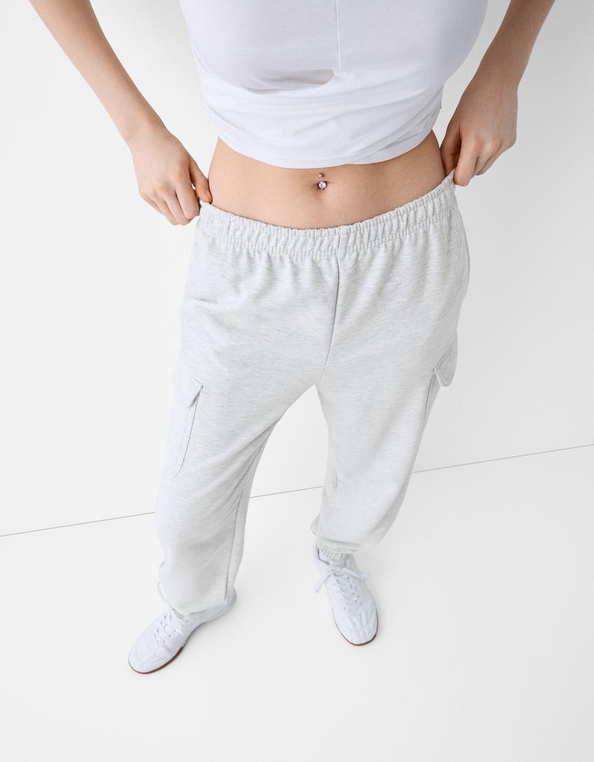 Penye kargo jogging fit pantolon-Gri-2