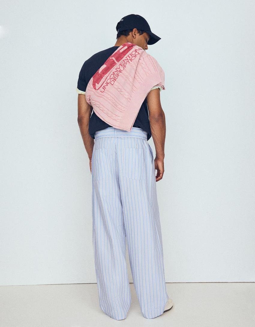 Super baggy striped trousers-Blue