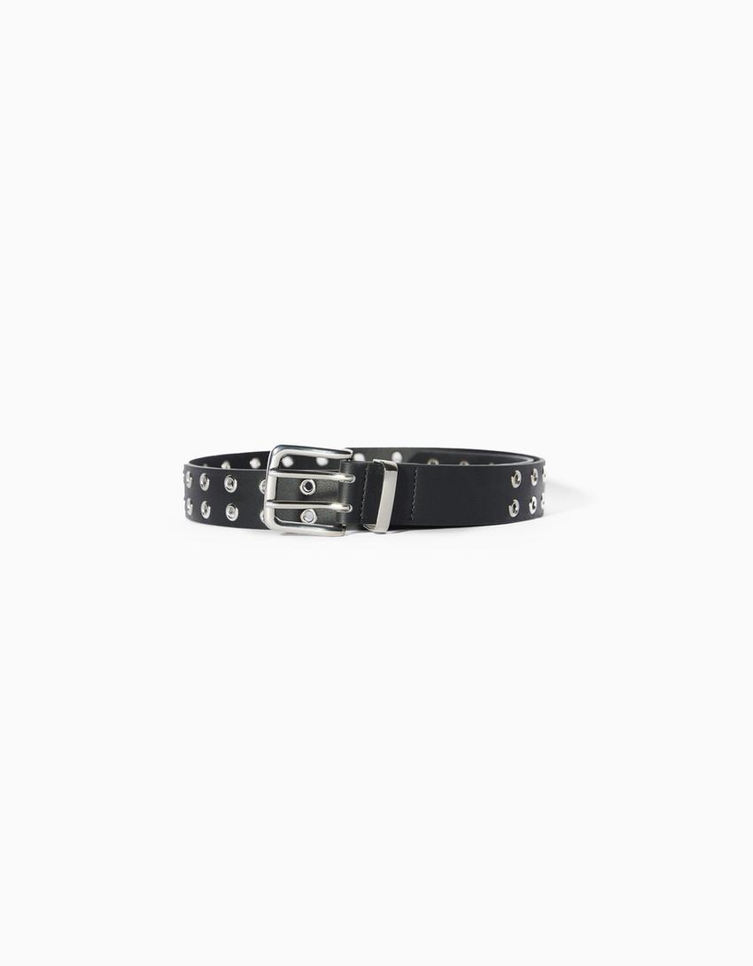 Kunstledergürtel mit Eyelets-Schwarz-0