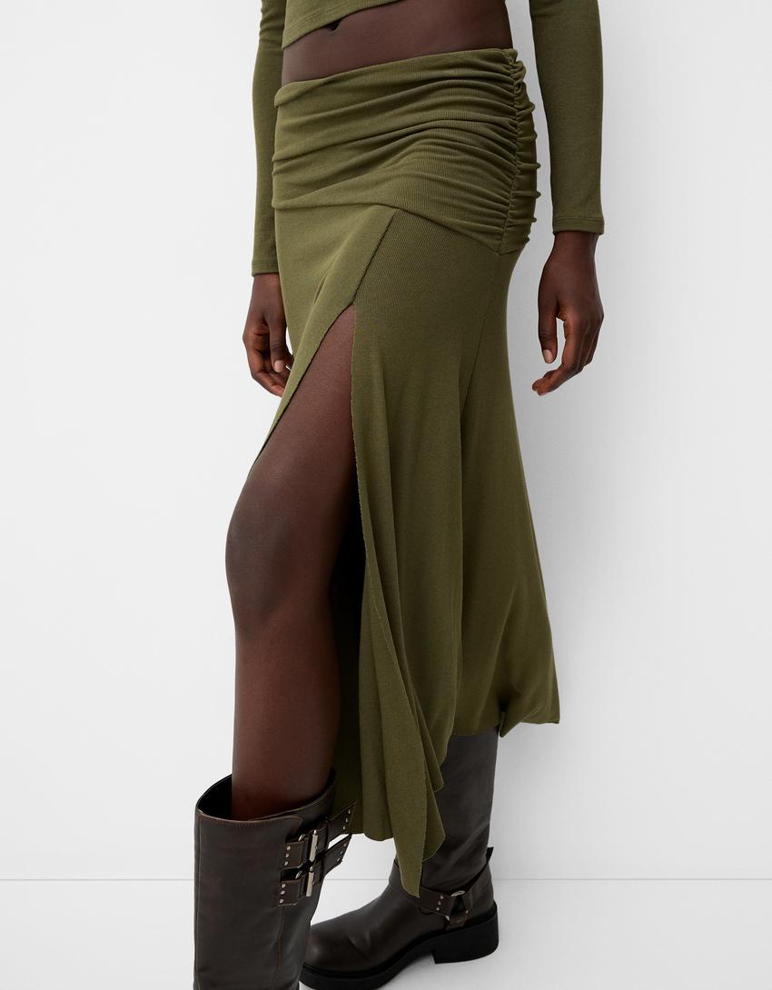 Ensemble pull et jupe tricot-Kaki-4