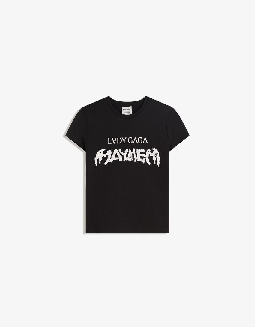 T-shirt Lady Gaga manga curta estampada-Preto