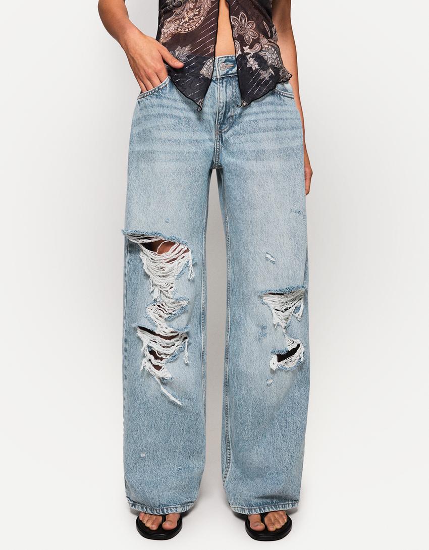Ripped boyfriend jeans-Light blue-2