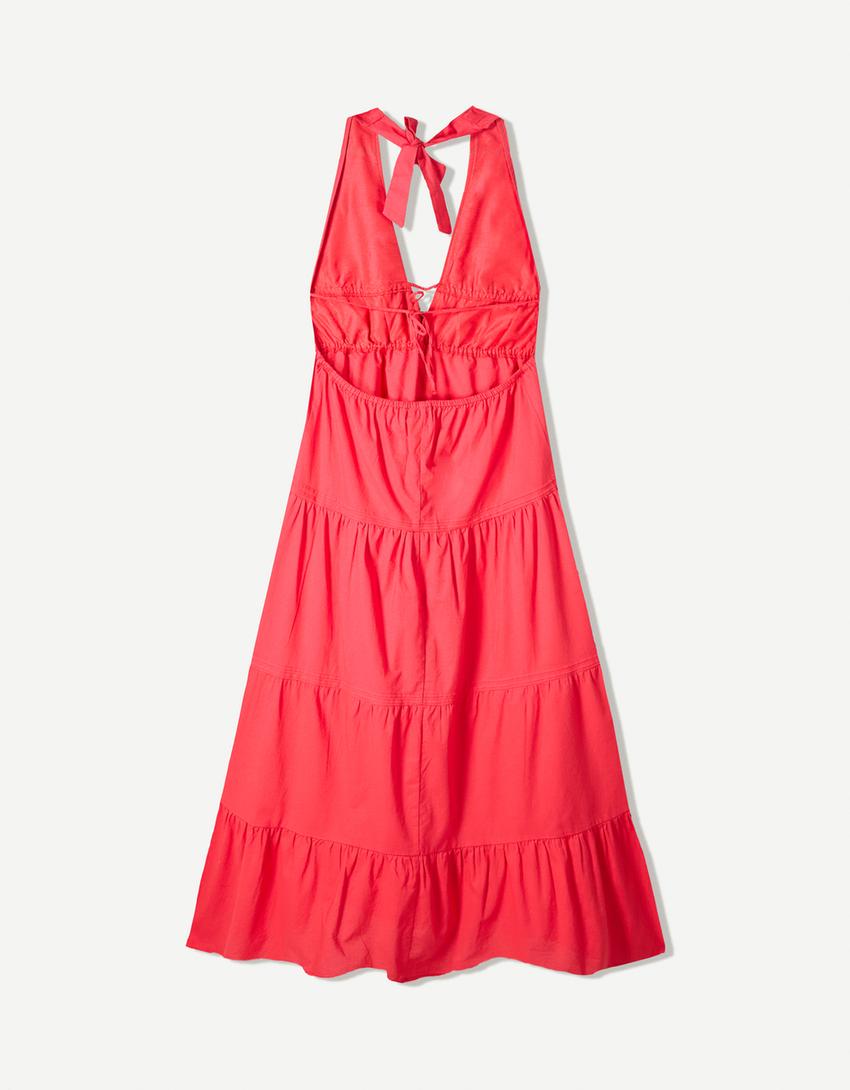 Vestido midi cuello halter-Rojo