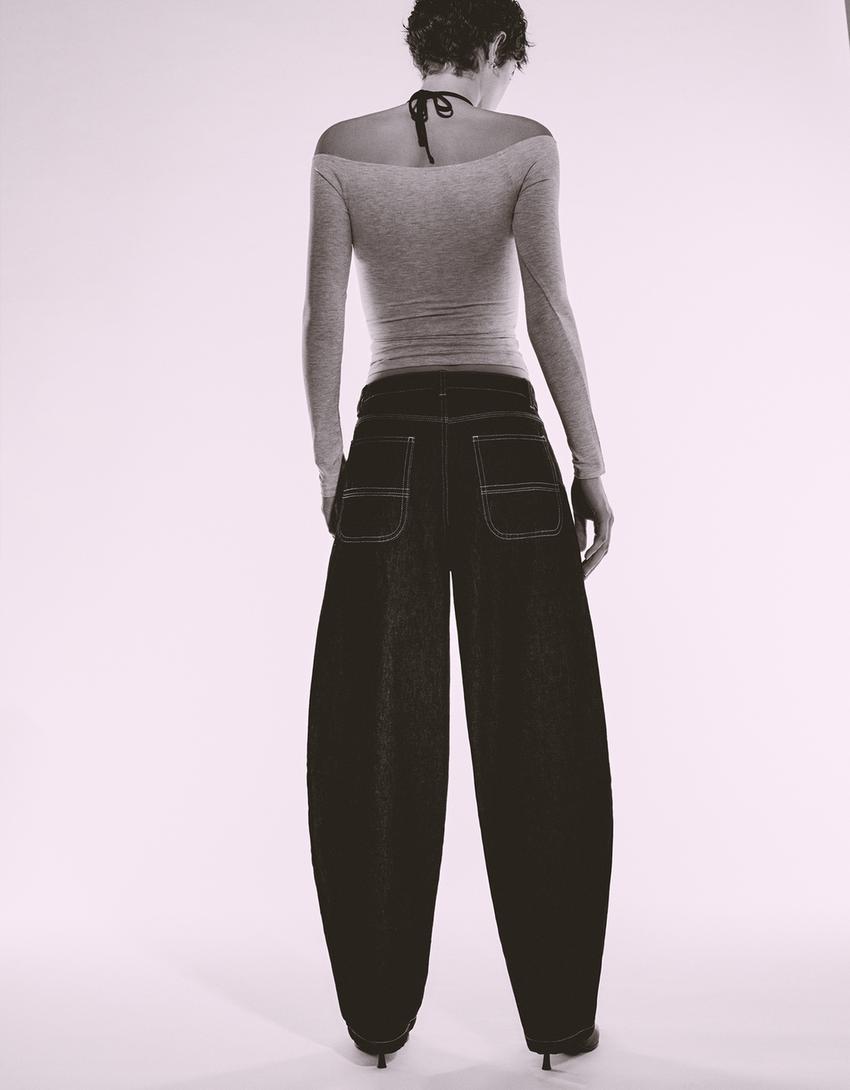 Balloon fit baggy jeans-Dark grey-0