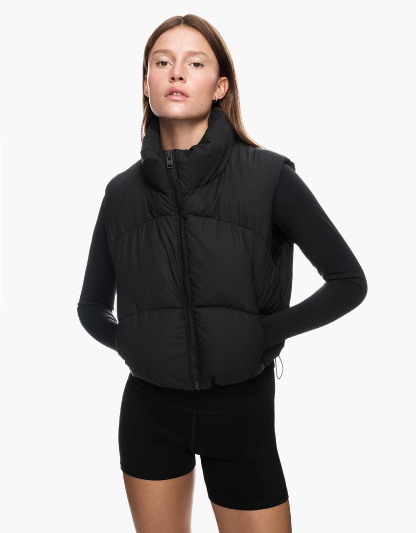 Cropped puffer gilet-Black