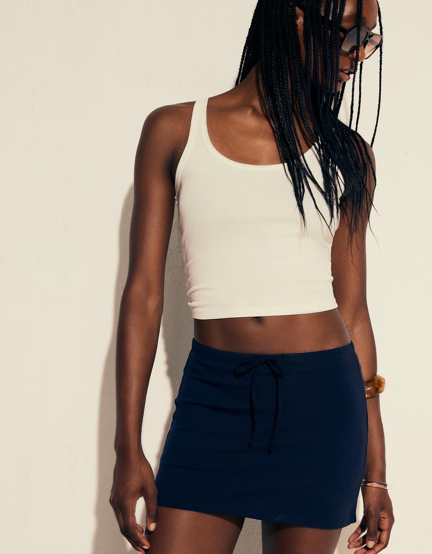 Skort with tie waistband-Navy