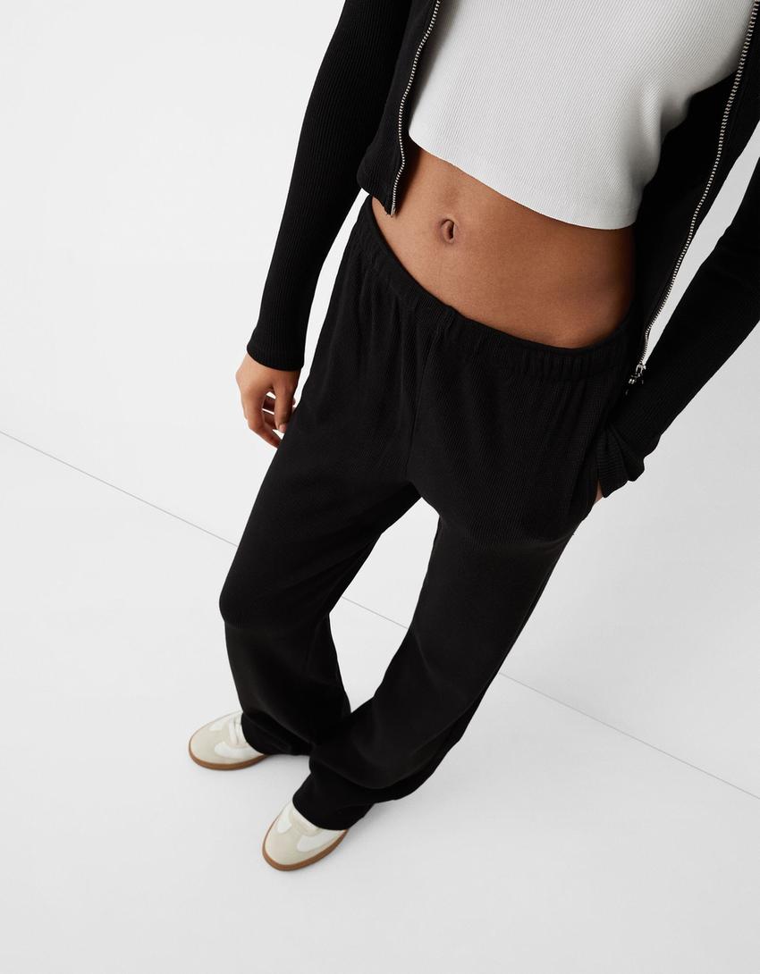 Ensemble gilet et pantalon gaufré-Noir-3