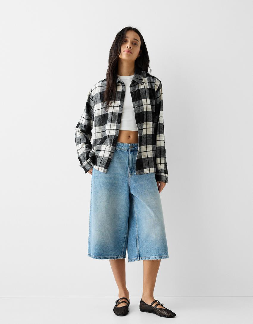 Camisa manga comprida cropped quadrados-Preto-3