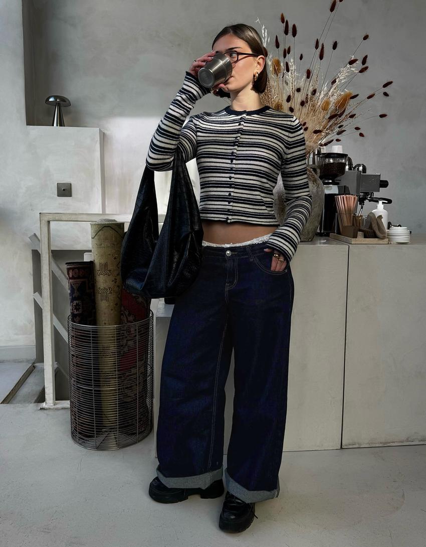 Jeans a gamba larga vita bassa-Marino