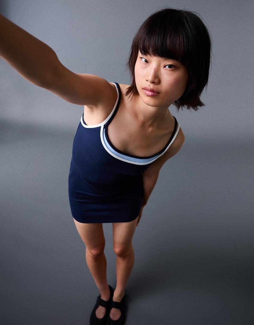 Mini dress with contrast straps-Navy-0
