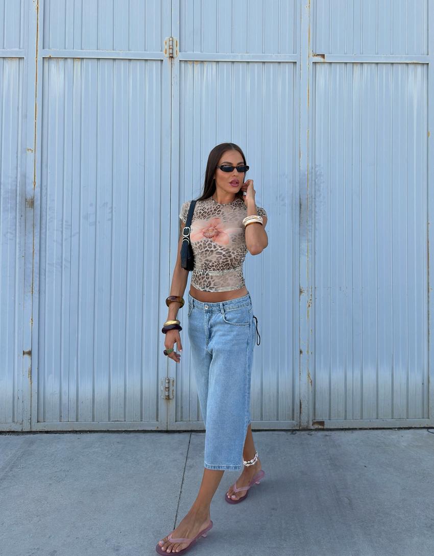 Baggy denim Bermuda jorts-Light blue