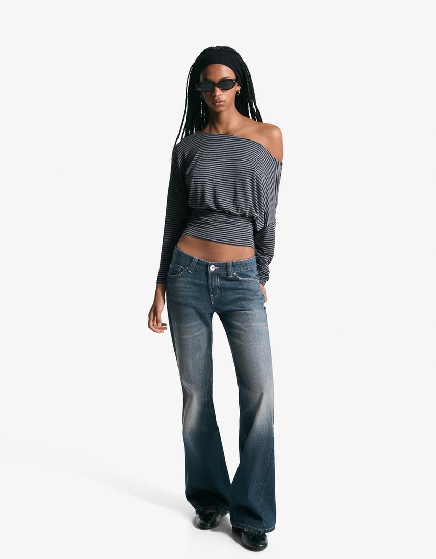 Jeans baggy flare-Azzurro Lavato-0