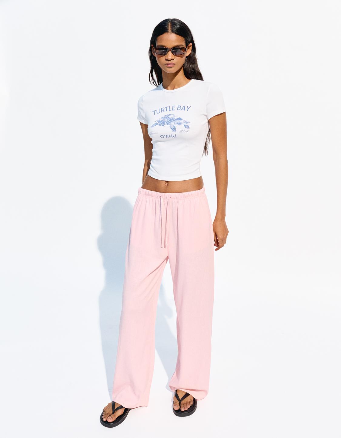 Linen blend trousers with an elasticated waistband