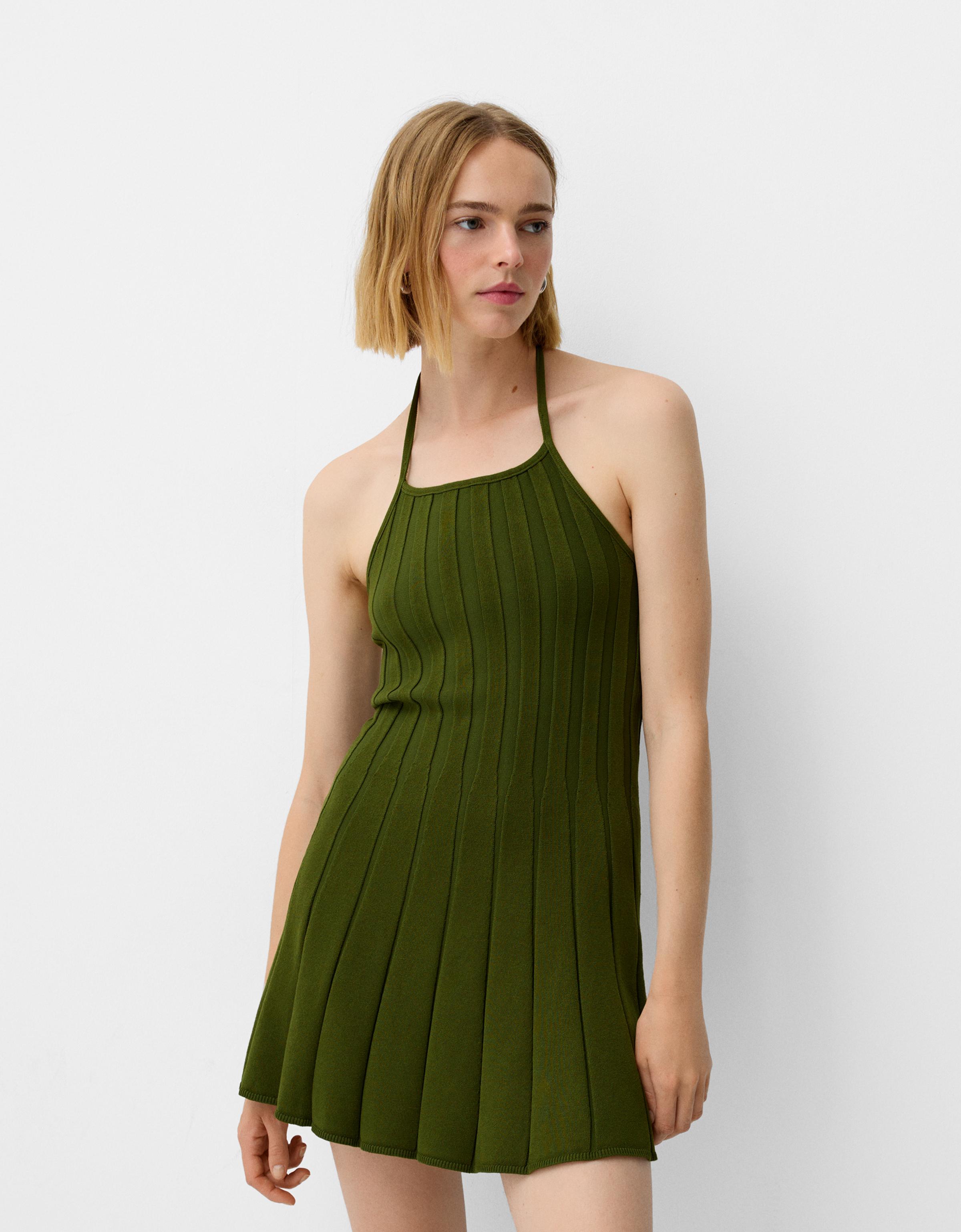 Bershka Minikleid Mit Zierfalten Damen Xs Grün