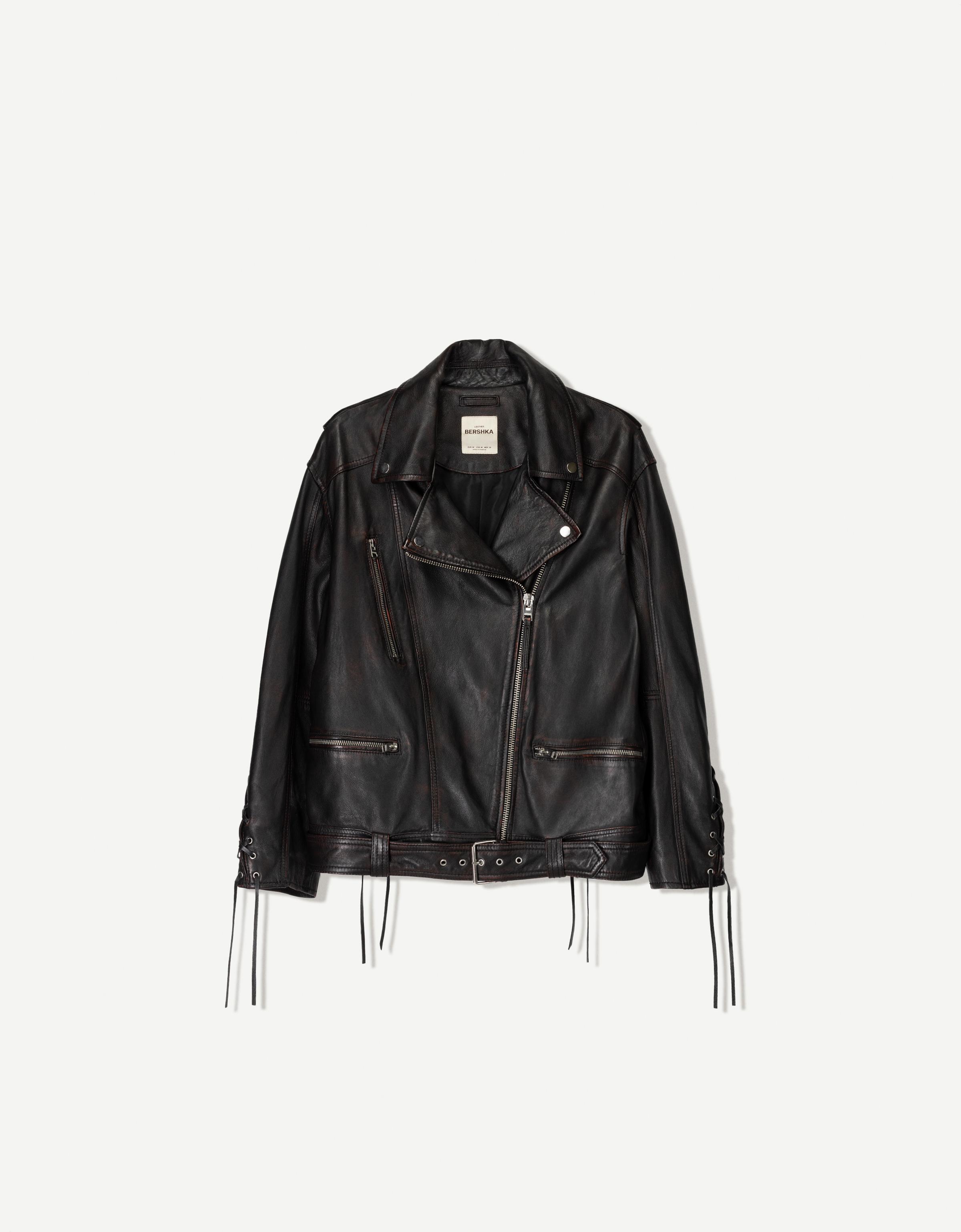 Leather biker jacket with tie detail - Jackets and blazers