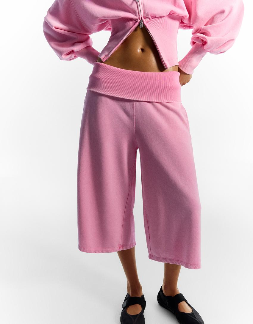 Faded-effect plush Bermuda shorts-Candy Pink