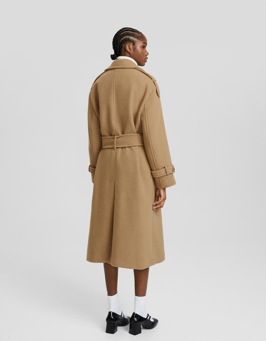 Wool blend trench coat-Camel