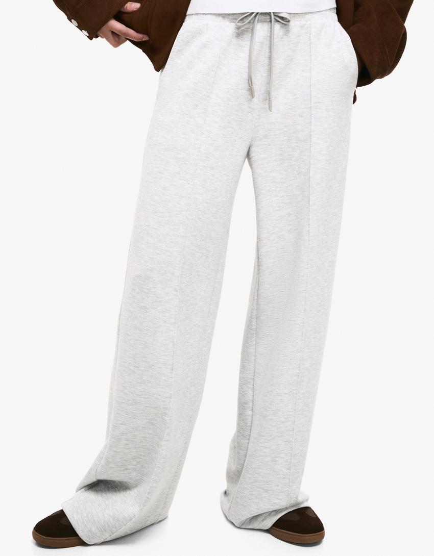 Soft touch wide-leg trousers-Grey