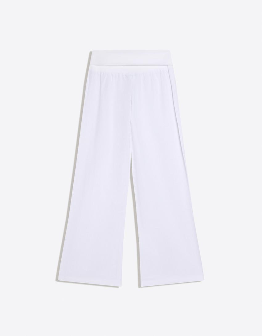 Calças de cintura dobrada-Branco
