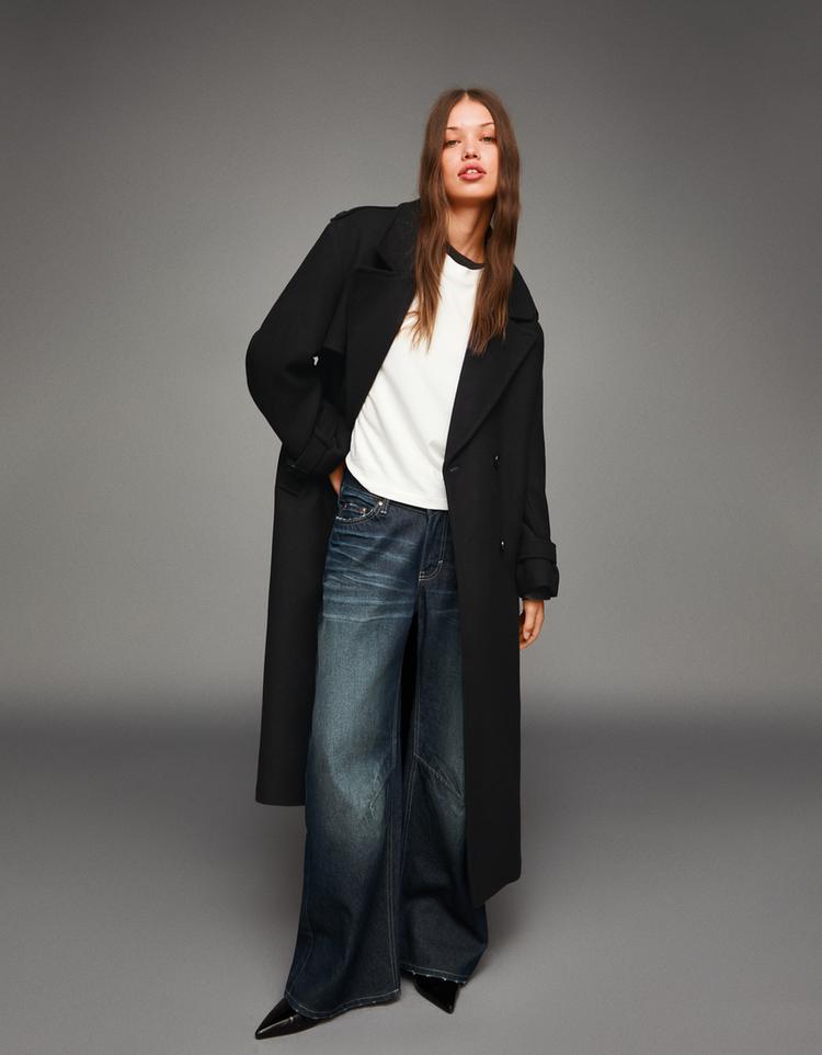 Oversize yünlü trençkot