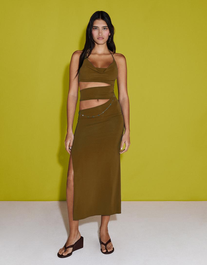 Vestido midi cut-out collar-Verde-0