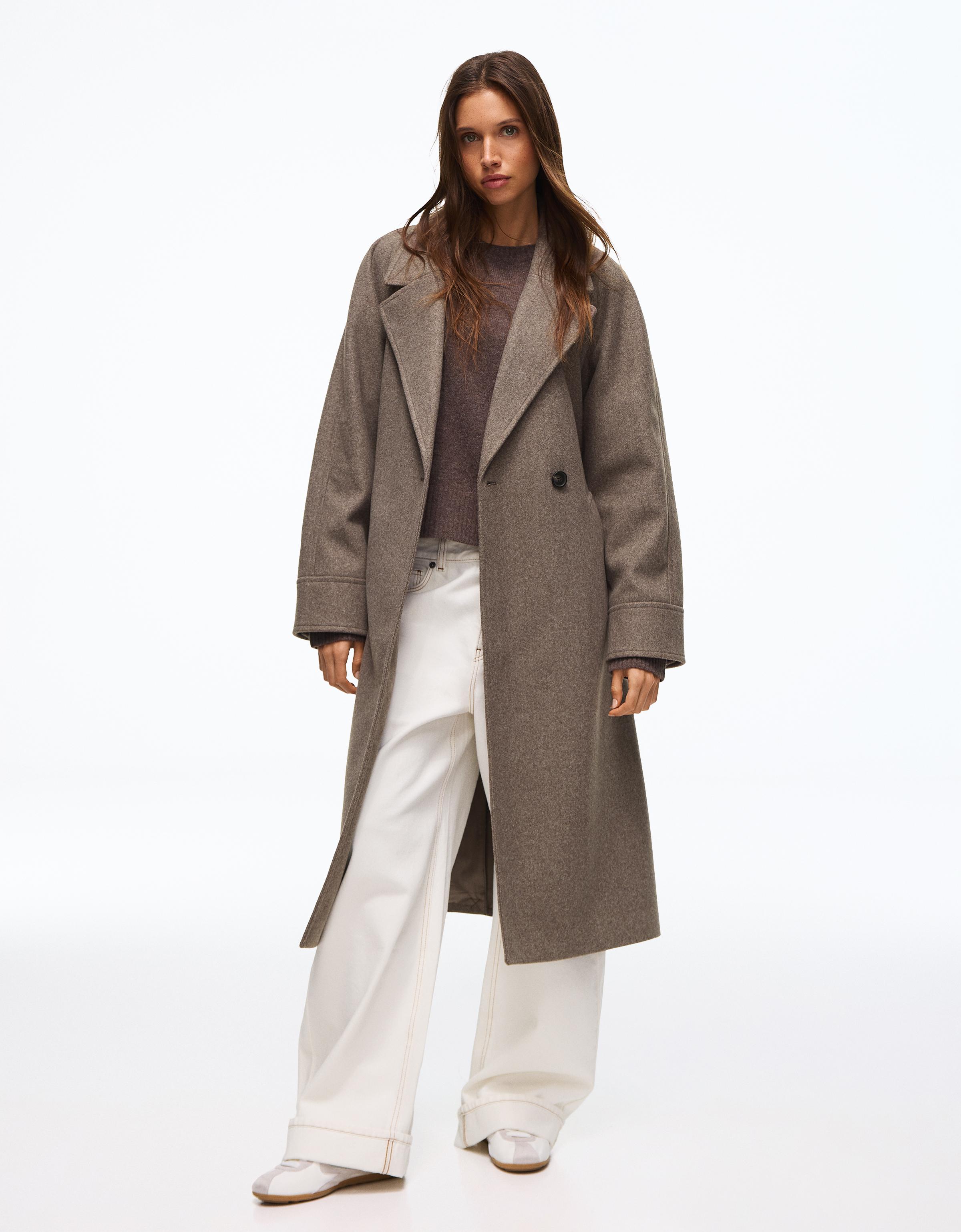 Long soft belted coat — Brown