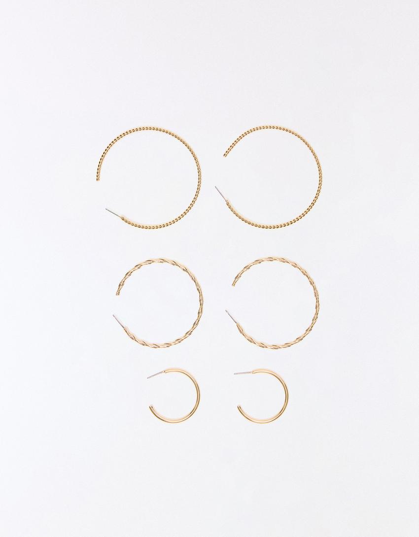 Pack 3 pendientes aro-Oro