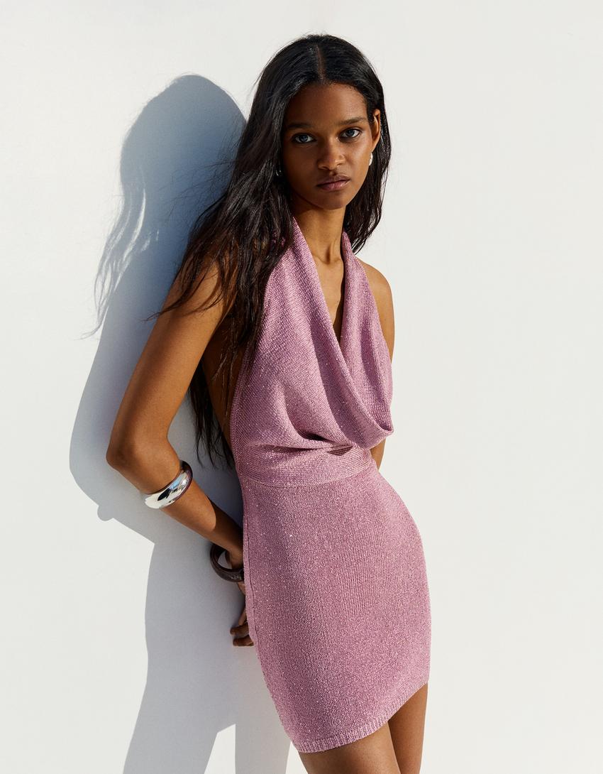 Halter sequin mini dress - Women | Bershka Halter sequin mini dress - Women | Bershka