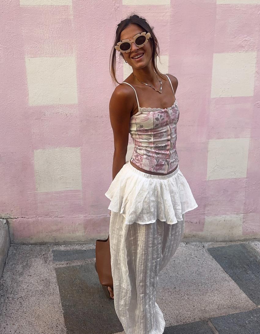 Drop crotch trousers with peplum waist-Off white
