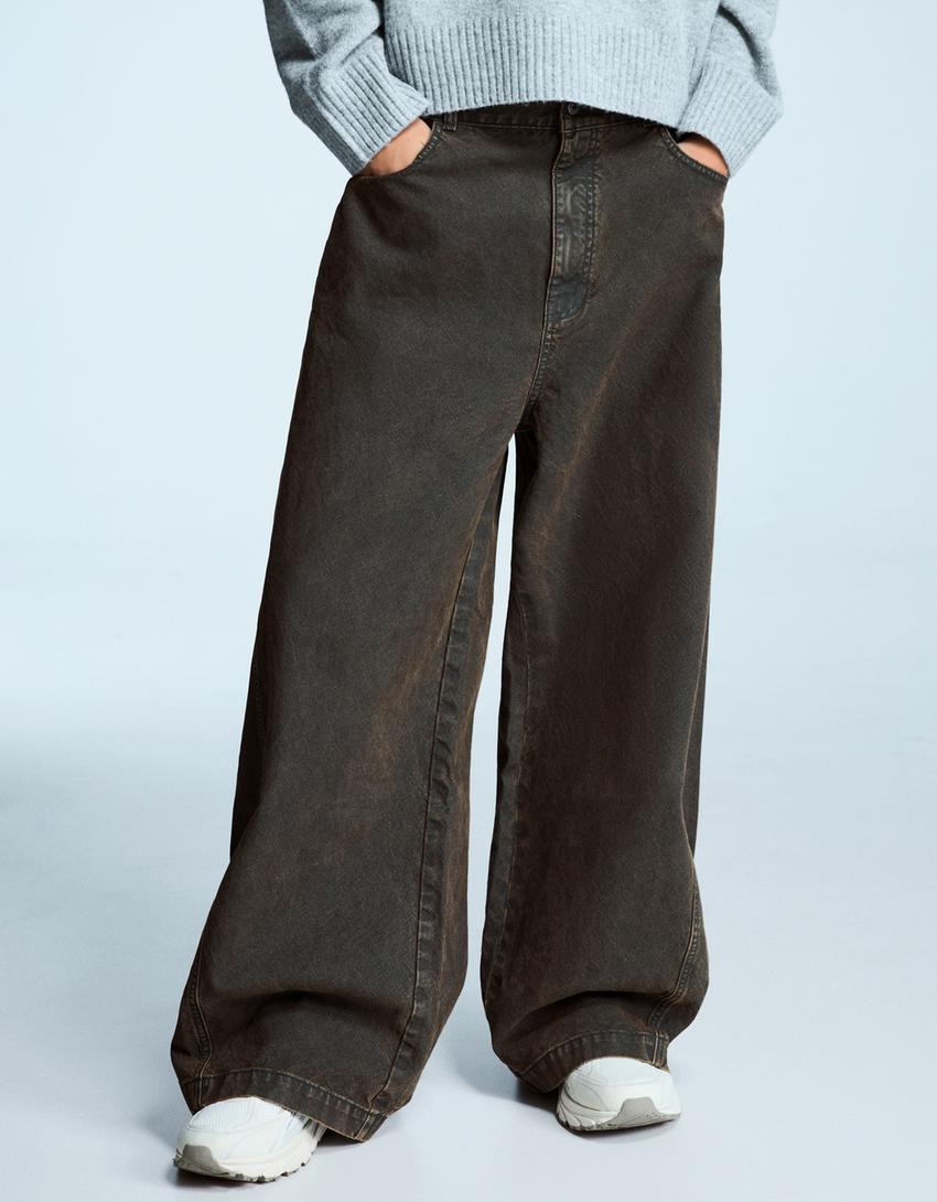 Pantalón megabaggy encerado-Kaki