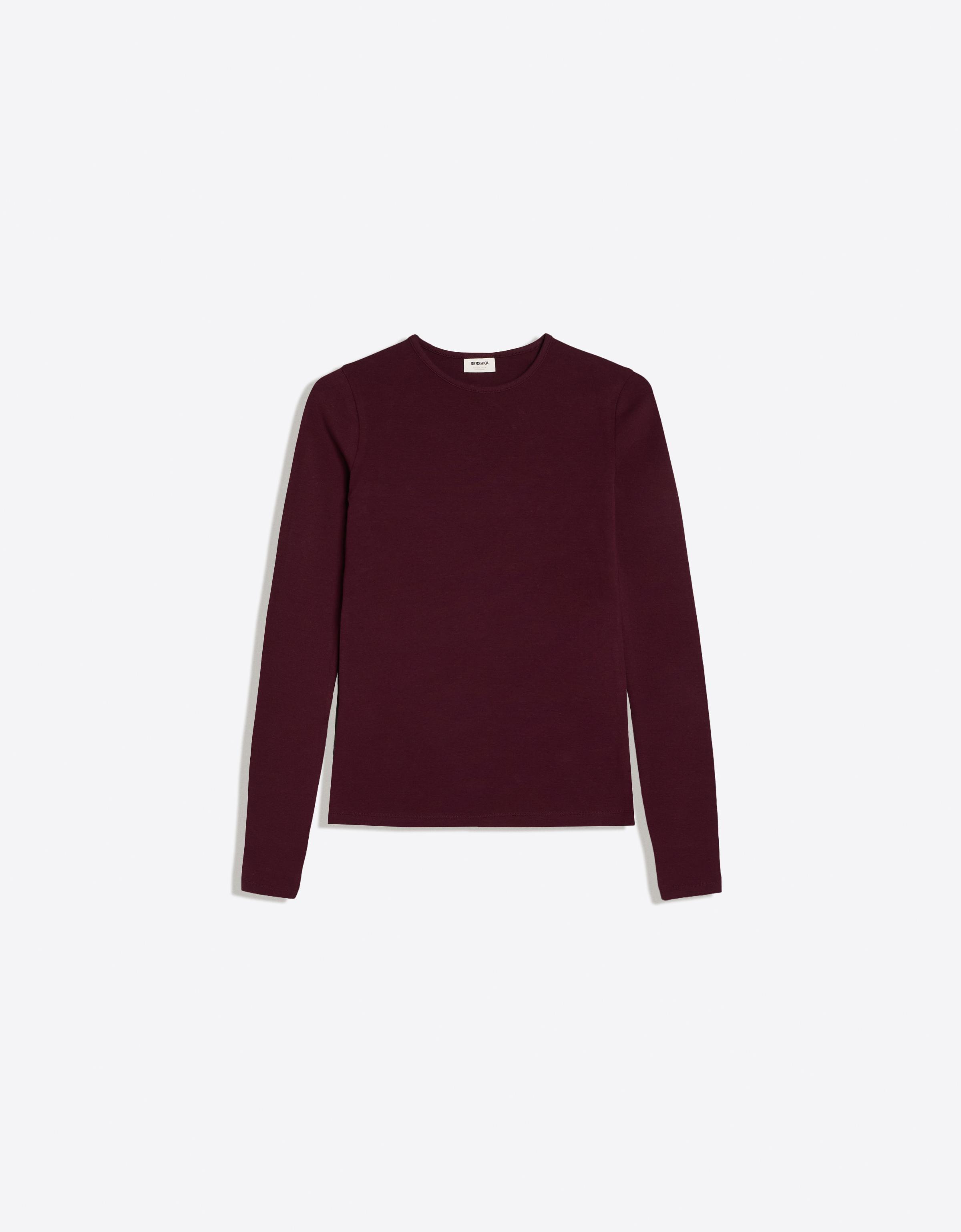 Round neck long-sleeve T-shirt — Burgundy