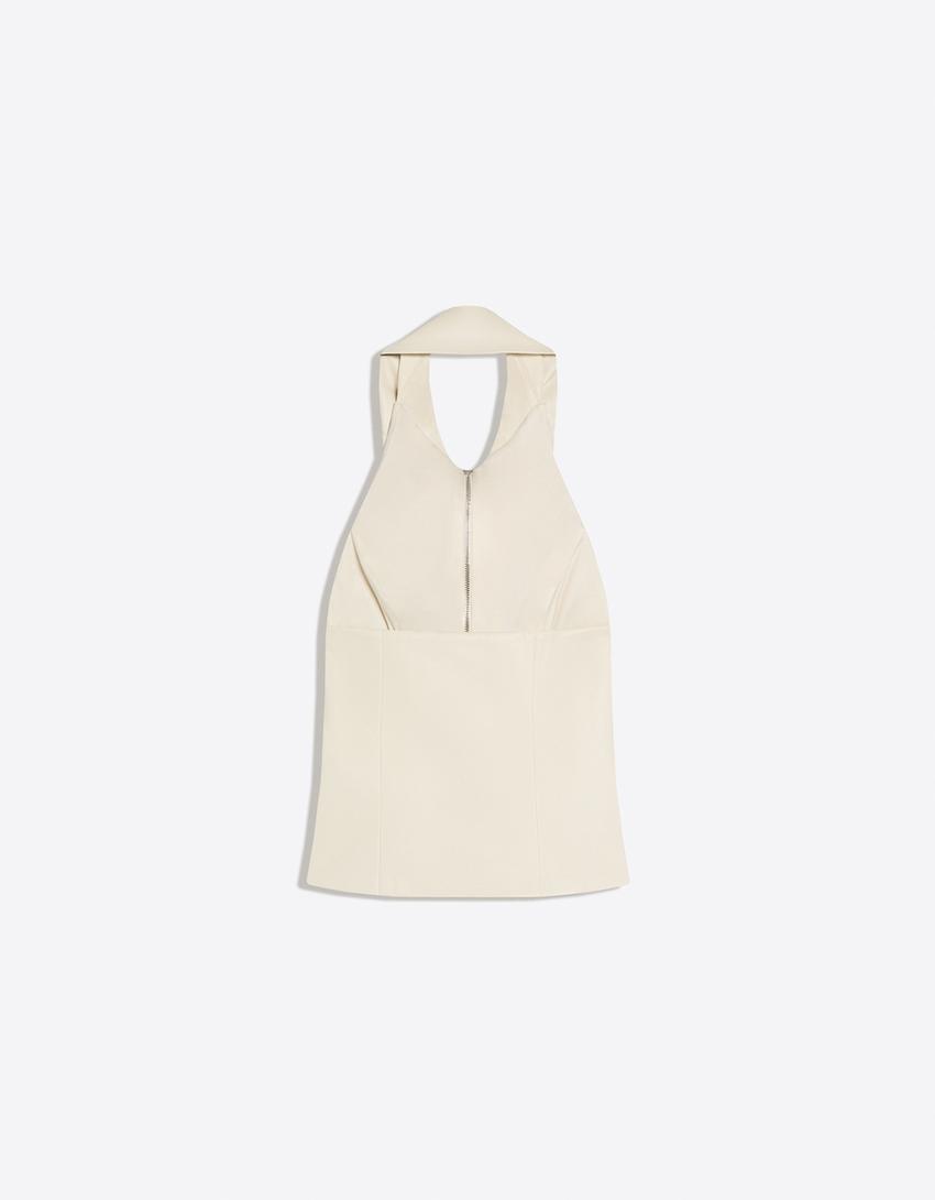 Zip-up halter top-White