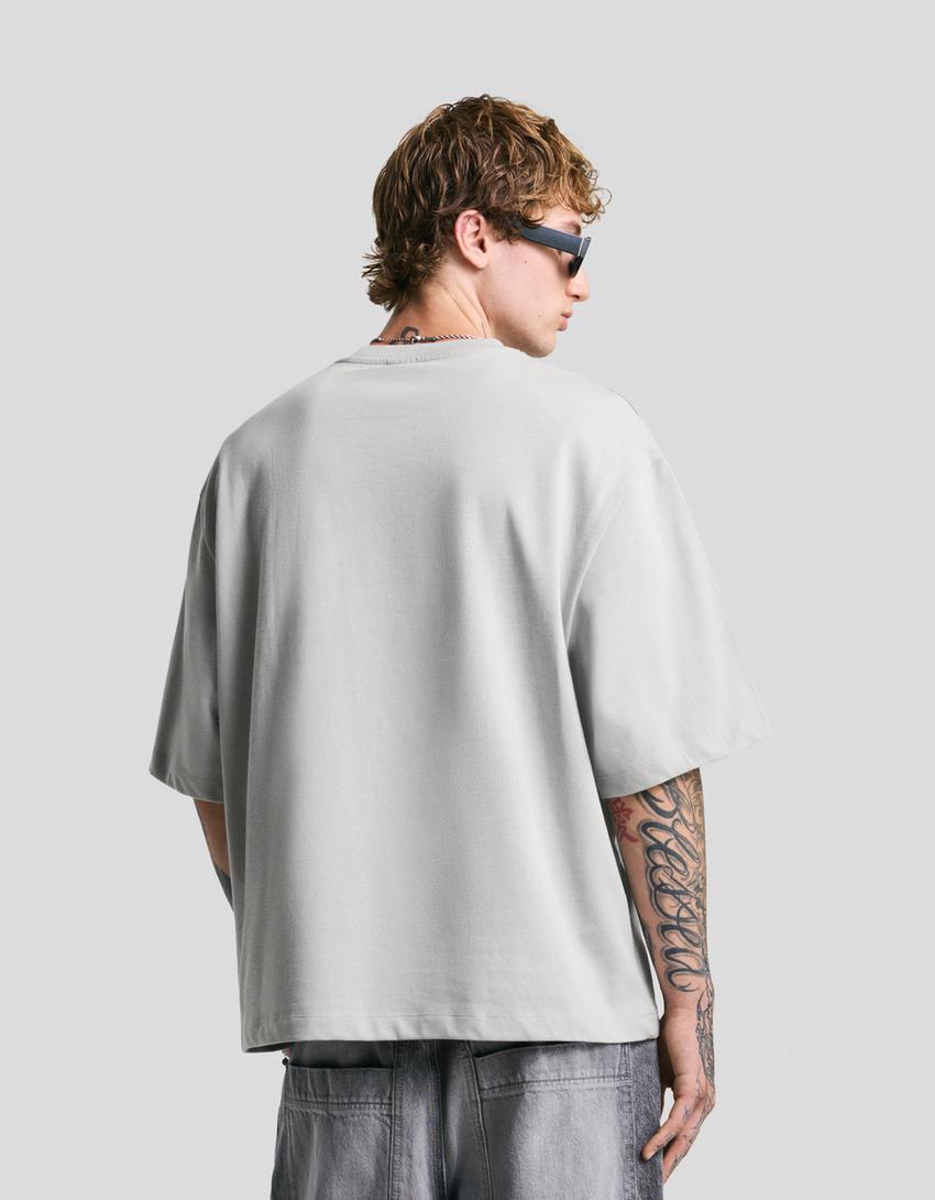 Camiseta manga corta felpa-Gris