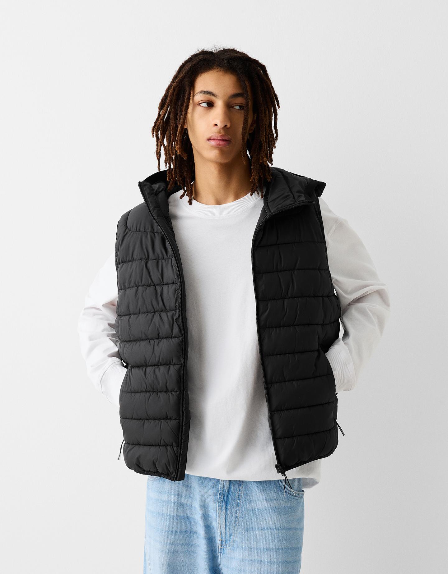 Bershka Gilet Con Cappuccio Imbottito Leggero Uomo Xl Nero