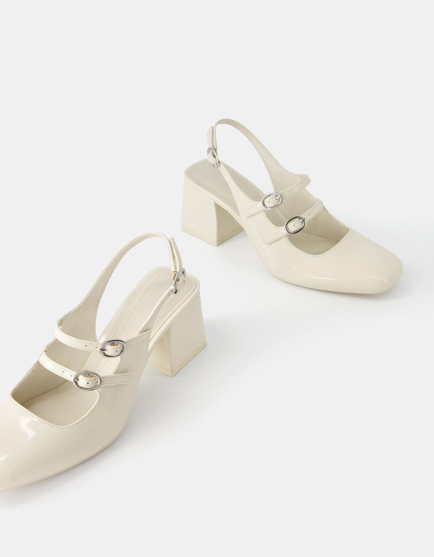 Mary Jane slingback block heel shoes-BEIGE-4