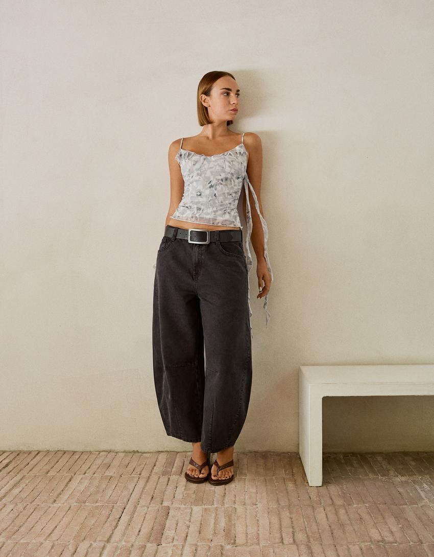 Pantalon barrel fit cropped-Gris-0