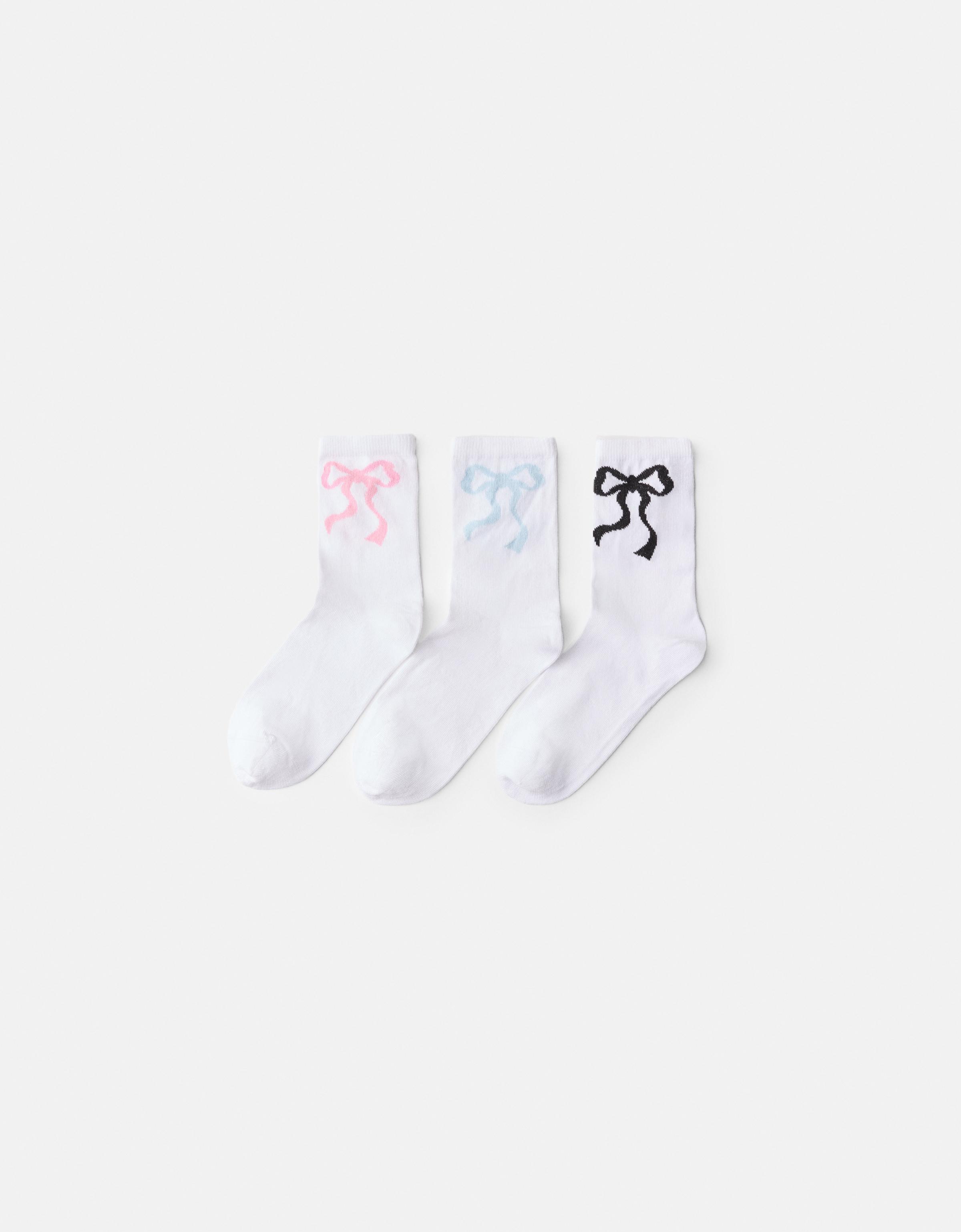 Bershka 3er-Pack Socken Mit Schleife Damen Weiss