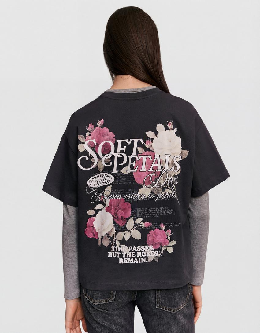 Oversize short sleeve print T-shirt-Dark grey