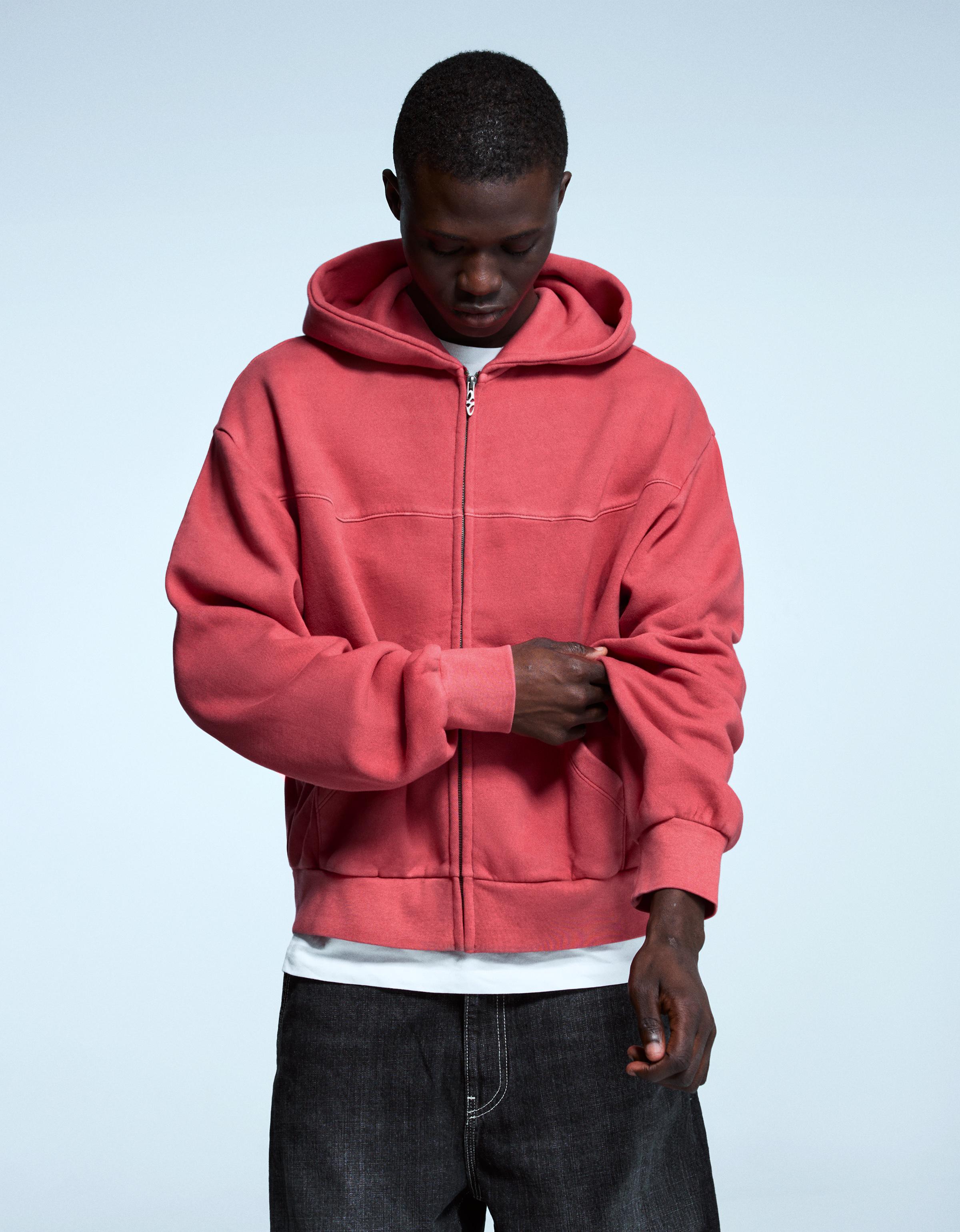 Bershka Boxy Cropped-Sweatshirt Mit Reißverschluss Herren M Rot