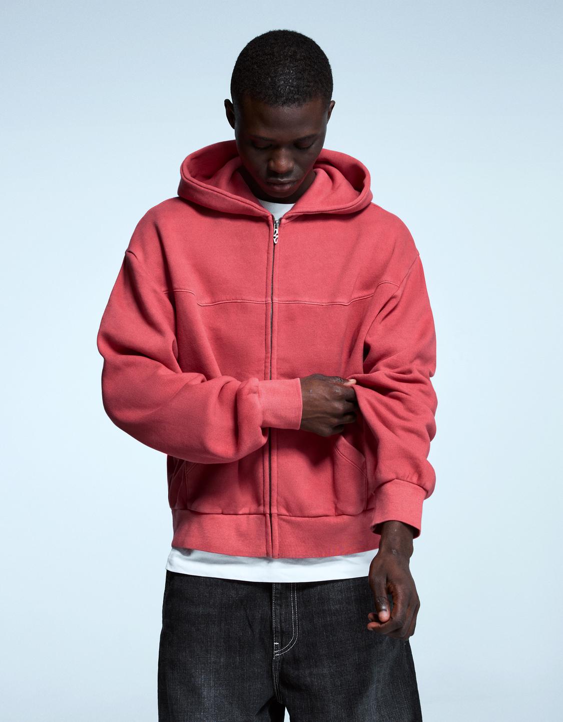 Cropped boxy fit zip-up sweatshirt